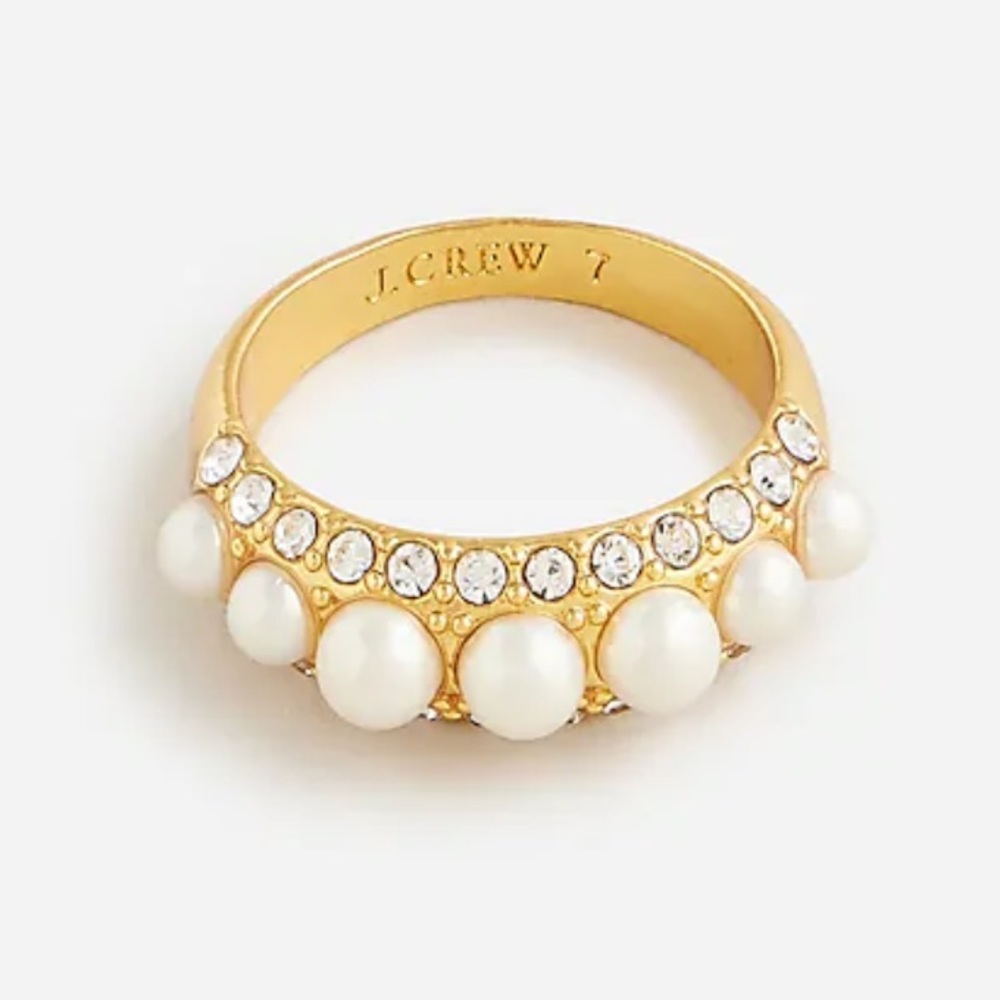 J.crew Inset pearl and crystal ring size 8